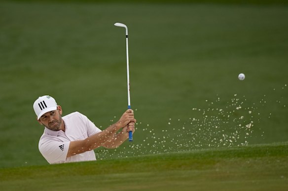 Sergio Garcia, another big name defector nearing the end of his career, hits from the bunker on the second hole during a practice round ahead of the Masters tournament in April.