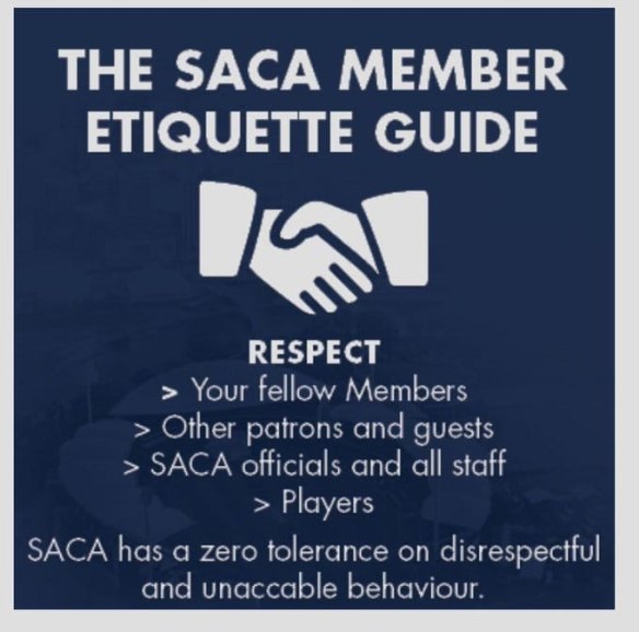 South Australian government advice is not to shake hands, not so for SACA Members at Adelaide Oval.