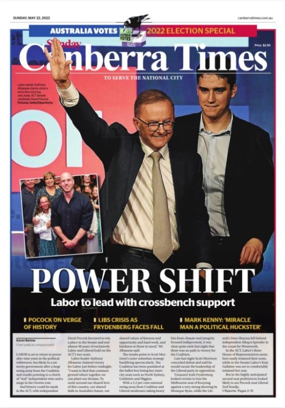 The front page of The Canberra Times.