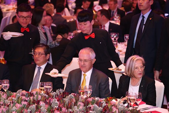 Malcolm Turnbull and his wife Lucy Turnbull at the Australia week China gala lunch in Shanghai. 