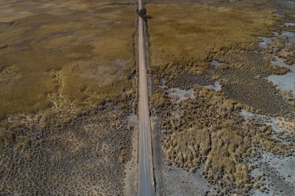 An aerial view of the southern Macquarie Marshes during the height of the recent drought. Image was taken in August 2019.