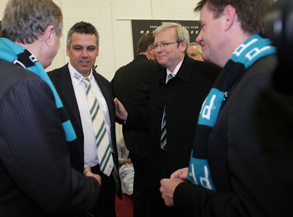 Then opposition leader Kevin Rudd offers his consolations to Port Adelaide following the 2007 AFL grand final.