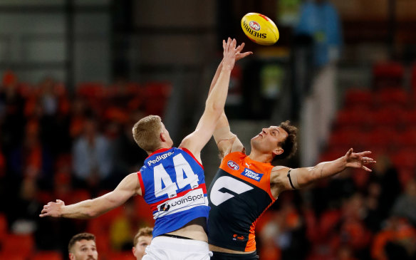 Tim English (left) remains in doubt for Thursday night’s clash against Brisbane after he was concussed against the Giants last week.