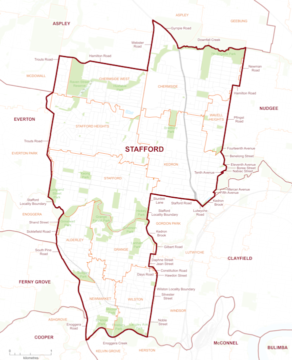 The ECQ’s map of the Stafford electorate.