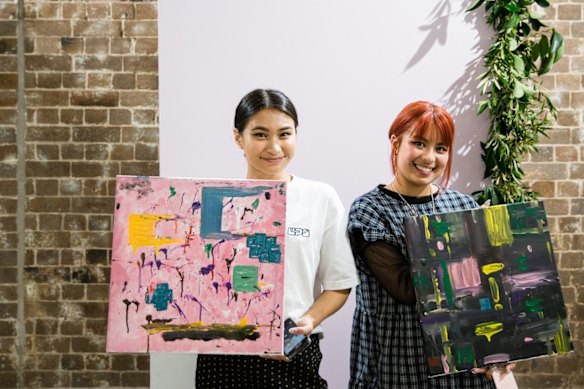Michelle Banares and Dana Santos at the Thankyou x Sarah Kelk painting class.