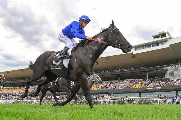 Too good: Kementari races to victory in the Hobartville Stakes at Rosehill.  
