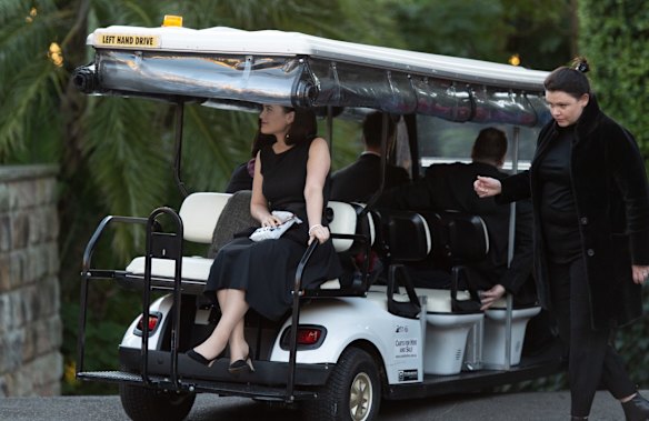 Attendees arriving at an expensive Liberal Party fundraiser at Justin Hemmes property.