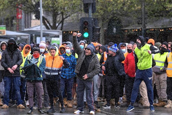 Contruction workers protest against their union CFMEU.