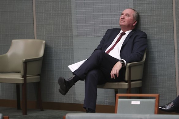 Nationals MP Barnaby Joyce waits for his turn to speak during a debate in the House of Representatives on Wednesday.