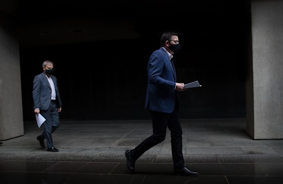 AUGUST 14. Victorian Premier Daniel Andrews and Chief Health Officer Professor Brett Sutton arrive at the daily media conference. 
