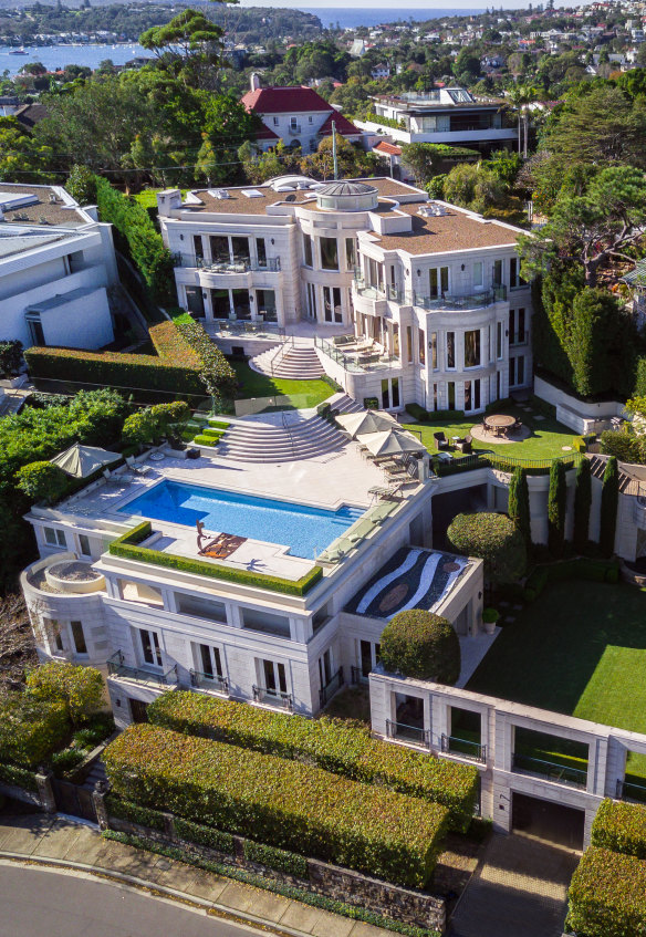 The seven-bedroom, 13-bathroom mansion is set on the Vaucluse hillside.