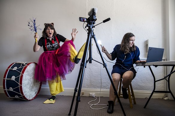 Tutor Victoria Nicolls with Manager Jess Blaxand Ashby. Marian Street Theatre for Young People is one of the many children's activity providers pivoting to offer online classes.