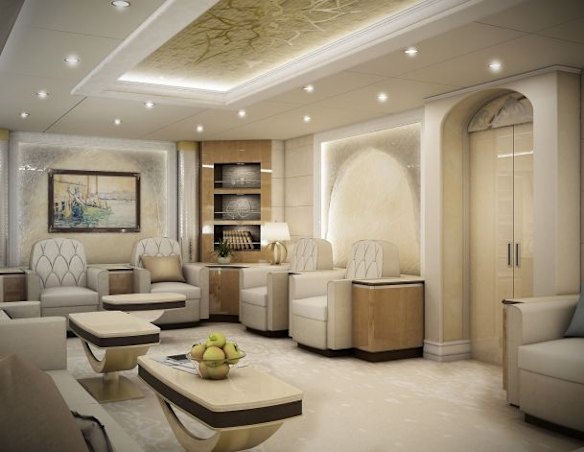 Lounge of a VIP Boeing 747-8.