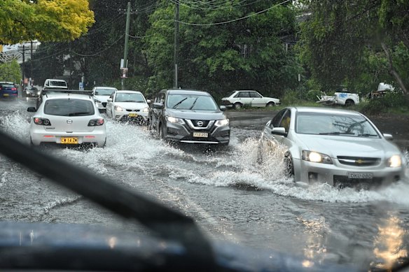 Flash flooding in Zetland as heavy rainfall and storms rolled through Sydney.