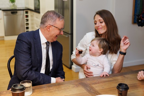 Opposition Leader Anthony Albanese during a visit to a home in North Sydney, NSW.