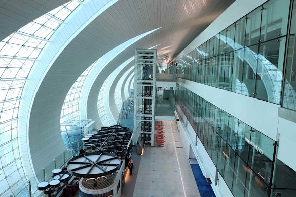 Concourse A at the new Dubai Airport terminal 3 designed specifically for A380 superjumbo jets.