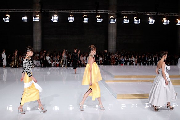 Models walk the runway at the Mercedes-Benz Presents Maticevski show at Mercedes-Benz Fashion Week Resort 17 Collections at The Cutaway, Barangaroo Reserve on May 15, 2016 in Sydney, Australia. 