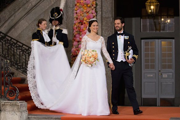 Prince Carl Philip of Sweden with his new wife Princess Sofia of Sweden after their marriage ceremony at The Royal Palace on June 13, 2015 in Stockholm, Sweden. 