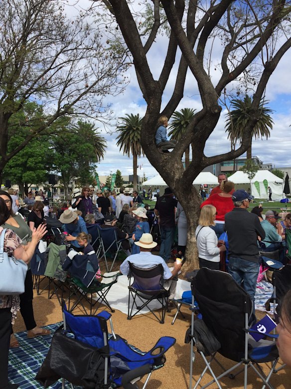 Crowds waiting at Victoria Park in Dubbo ahead of a visit from Harry and Meghan, the Duke and Duchess of Sussex.