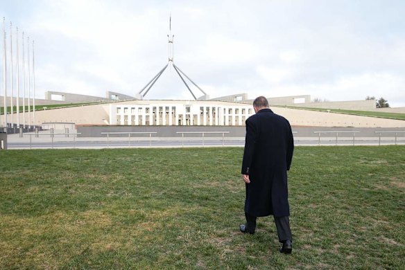 Deputy Prime Minister designate Anthony Albanese departs after doing breakfast television interviews out the front of Parliament House in Canberra on Thursday 27 June 2013.