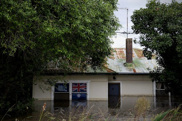 The Hawkesbury River as flood levels peaked on Wednesday.