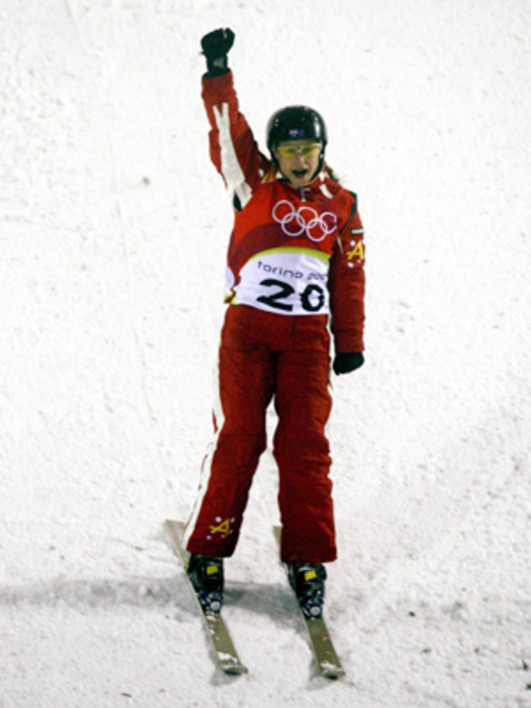 Australia's Alisa Camplin was delighted with her first jump in the final of the women's aerials freestyle competition in Turin in 2006.