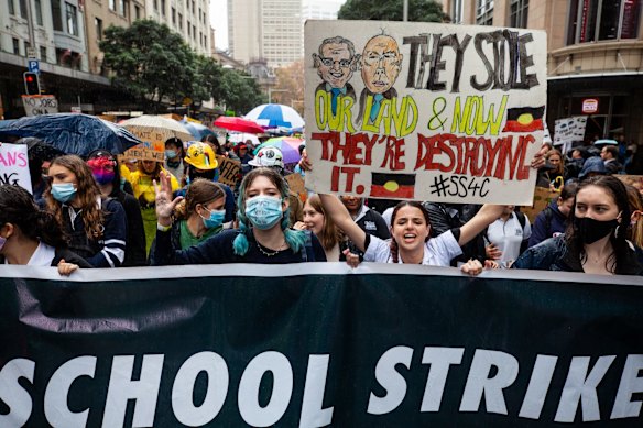 Students march for more action on climate change.