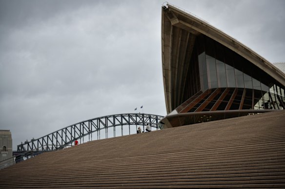 Within the Green Zone at the Opera House on New Years Eve. All of the Sydney Harbour foreshore has been locked down to prevent the further spread of COVID-19.