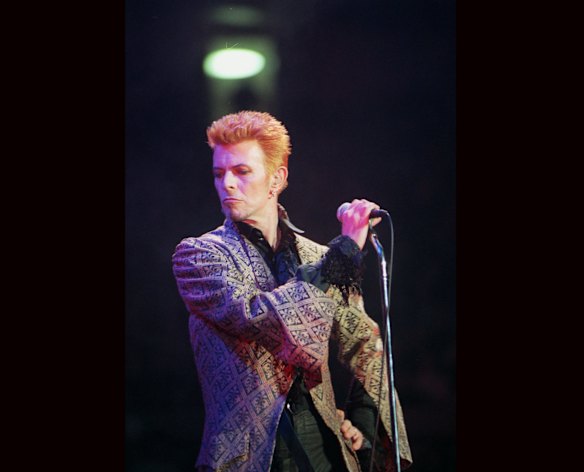 David Bowie performing during a concert celebrating his 50th birthday, at Madison Square Garden in New York, 1997. 