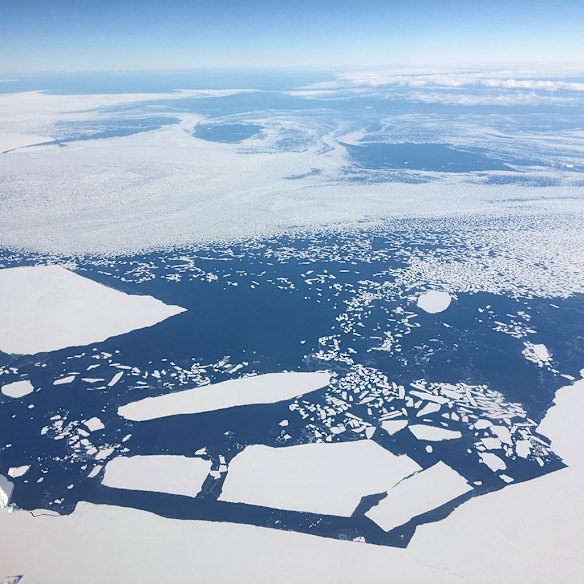 Melting moments: sheets of ice adrift along the Antarctic coast.