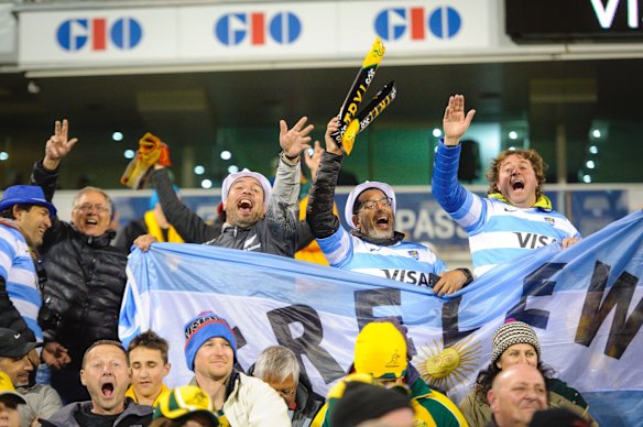 Passionate Pumas fans during the Rugby Championship's fourth round clash between Australia and Argentina at Canberra Stadium. 