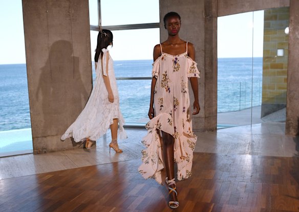 Models showcase Myer's spring collections at a private home in Coogee. 