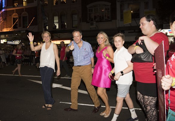 Labor leader Bill Shorten and family with Tanya Plibersek at the parade.
