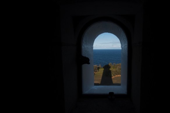 A view to the ocean from one of the windows on the way up to the beacon room.