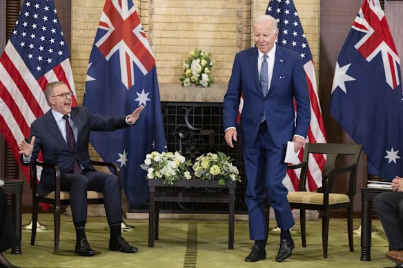 Prime Minister Anthony Albanese and President of the United States Joe Biden at a bilateral meeting during the Quad leaders' summit in Tokyo, Japan.