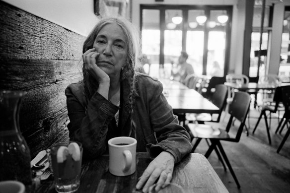 Patti Smith at her local coffee shop in SoHo, New York, in September, 2019.