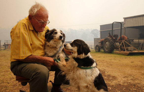 Owen Whalan, 85, was evacuated for a second time when fire reached the back paddock on his property in Koorainghat. 