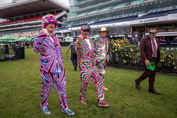 Friends Luke, Simon and Scott ignore understatement, choosing fun over fashion and dressing up for the Melbourne Cup.