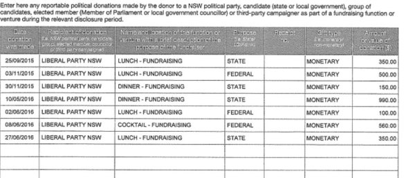 An example of political donations made by Rudy Limantono to the NSW Liberals.