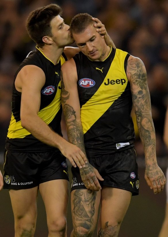 Dusty with Tigers captain and close friend Trent Cotchin.