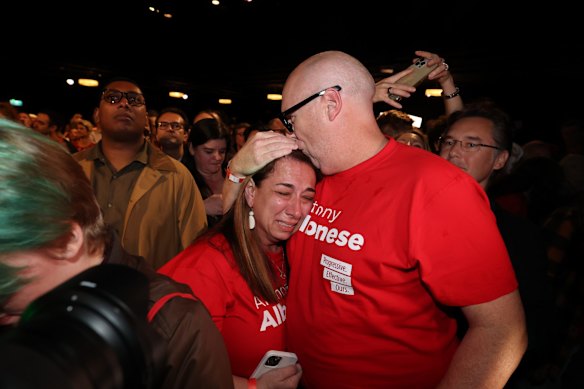 Tears of joy at the ALP post-election function at the Canterbury-Hurlstone Park RSL Club.