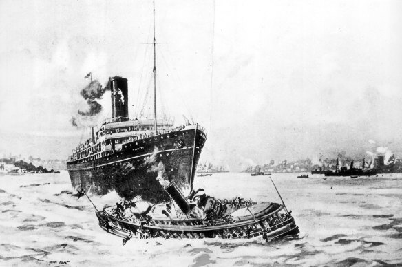 An artist’s impression of the Greycliffe ferry disaster as published in the Sydney Mail.
