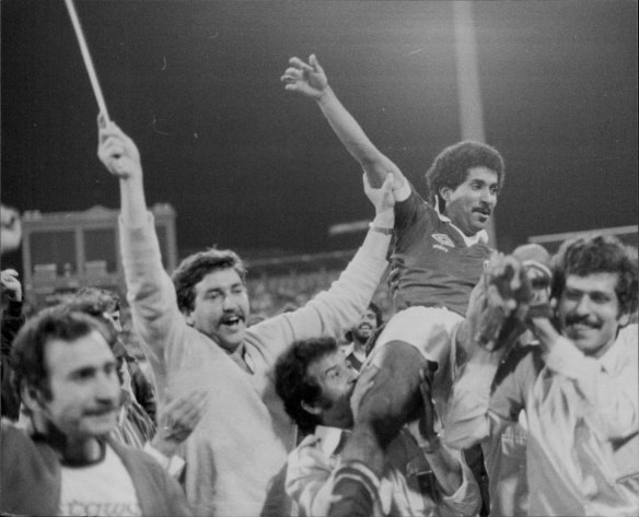 Celebrations for Qatar players and fans at the SCG, as they defeated England 2-1 in their semi-final.