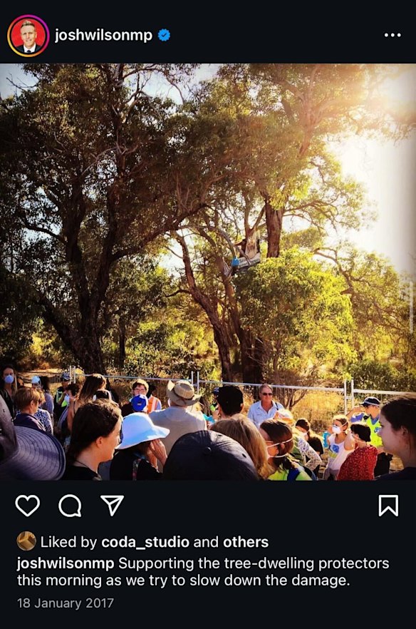 Federal Labor MP Josh Wilson’s Instagram post at the height of the Roe 8 protests.