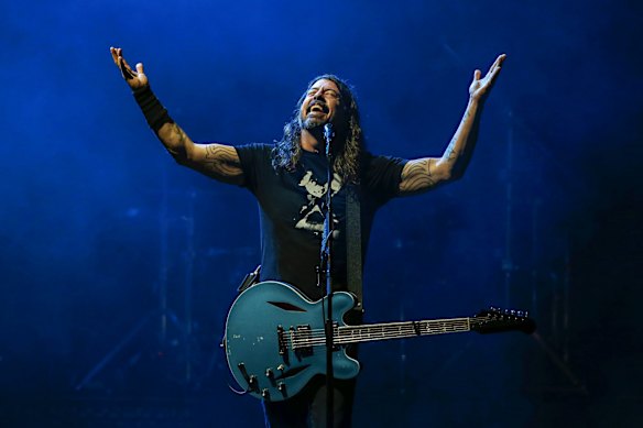 Dave Grohl of Foo Fighters performs onstage at GMHBA Stadium in Geelong during the US rock band's only Australian show.