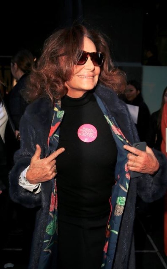 Diane von Furstenberg was spotted wearing the Planned Parenthood badge that Adam Selman gave out during his show. The pin is the result of an initiative by the Council of Fashion Designers of America and Planned Parenthood, led by designer Tracy Reese to raise awareness of the organisation's work.