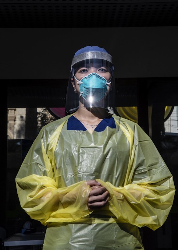 Nurse Krizzaint Aliparo awaits people to arrive for testing.