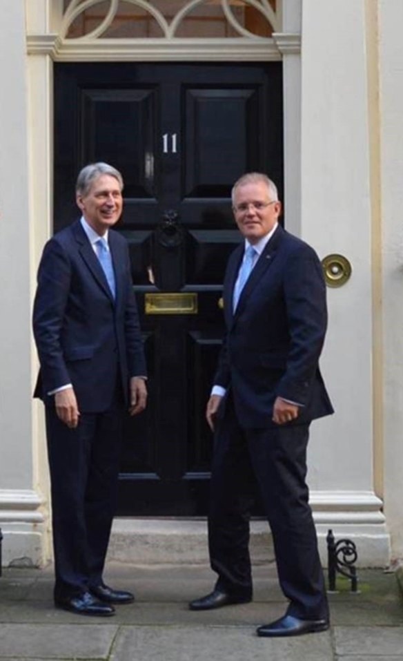 Chancellor of the Exchequer Philip Hammond and Treasurer Scott Morrison at 11 Downing Street.