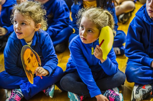 Giralang Primary school. The school where Olympic 400 meter hurdler teaches excitedly watches her compete in the semi-final event at the Rio Olympic games. Ruby Keren (left) and Lara Wain wait for the start.