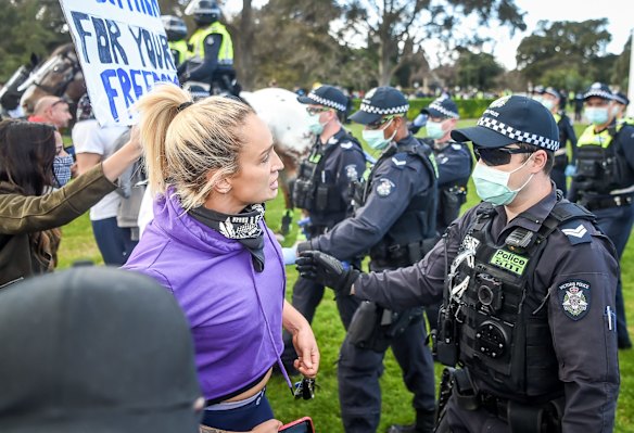 Anti Lockdown Rally Melbourne at the Shrine. Melburnians fed up with Victoria's Stage Four lockdown restrictions protest in defiance of the emergency laws.